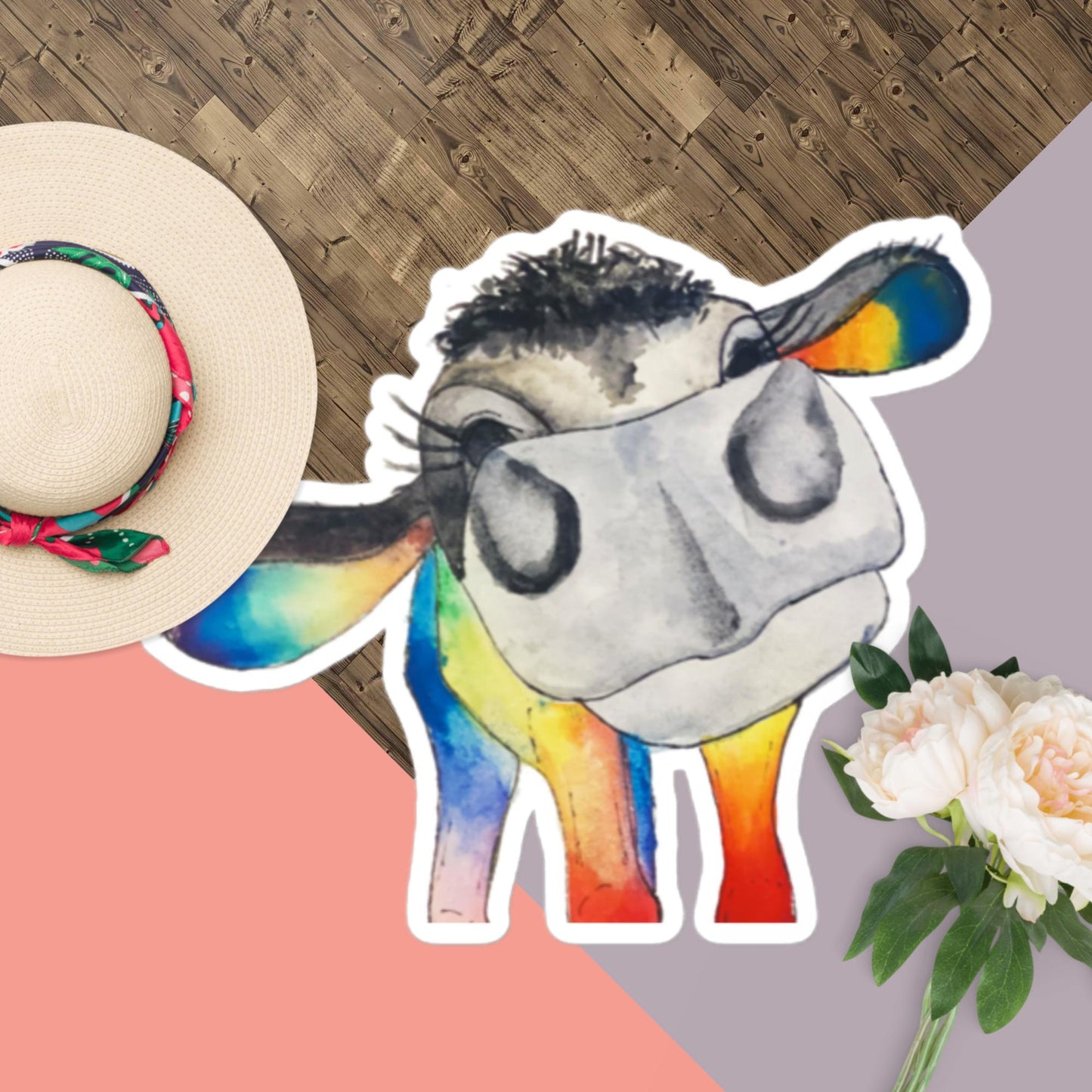 Rainbow Cow Stickers