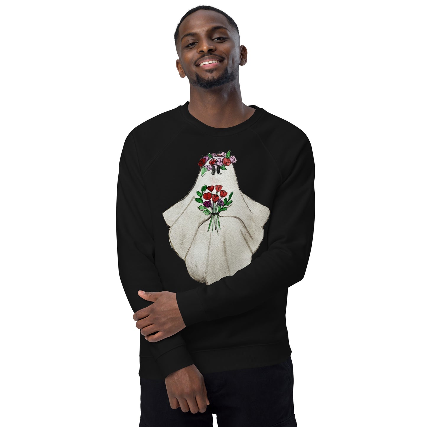 Floral Ghost Unisex organic raglan sweatshirt