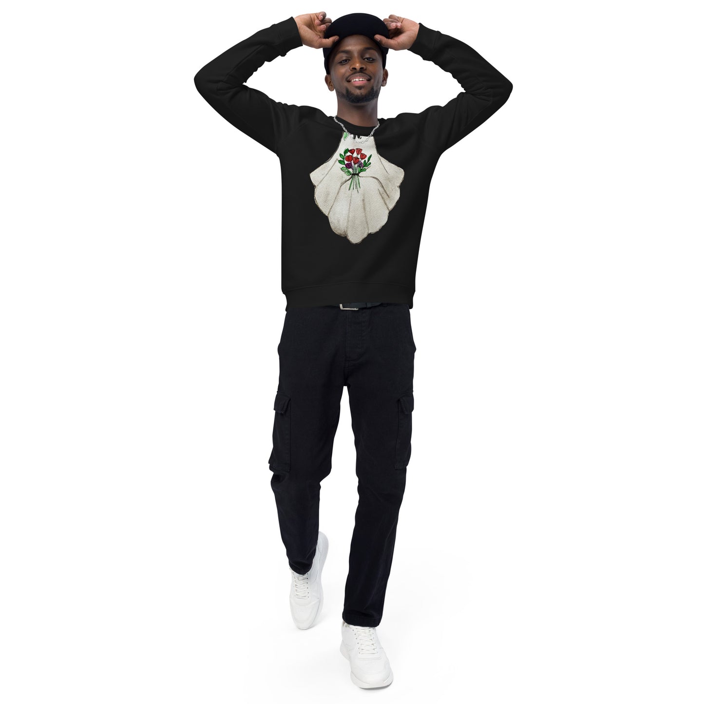 Floral Ghost Unisex organic raglan sweatshirt
