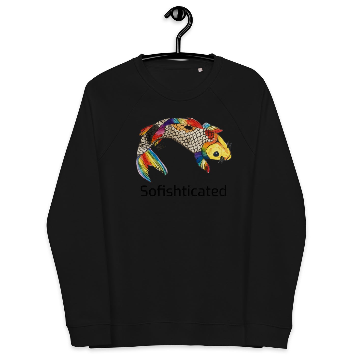 Rainbow Fish Sofishticated Unisex organic raglan sweatshirt