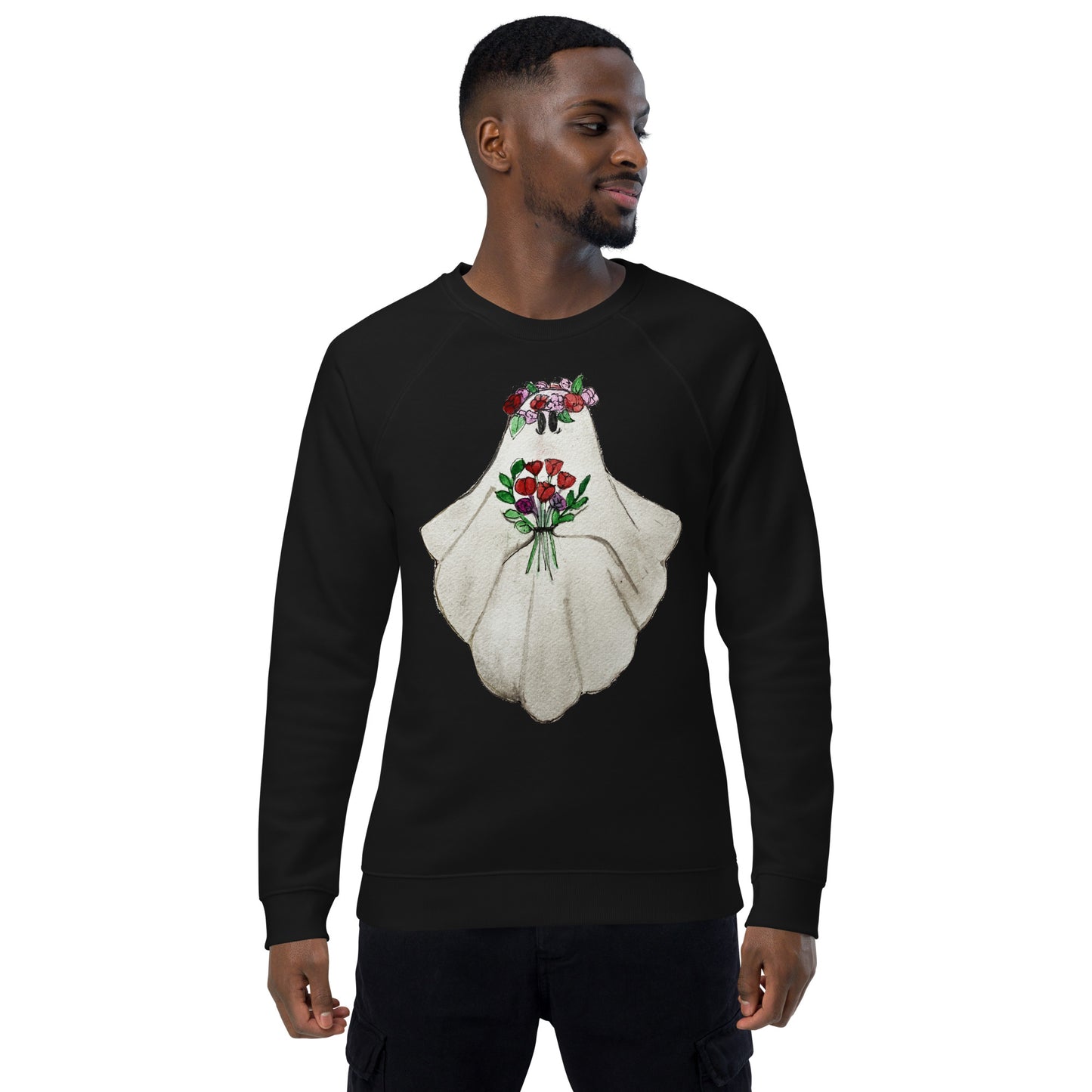 Floral Ghost Unisex organic raglan sweatshirt
