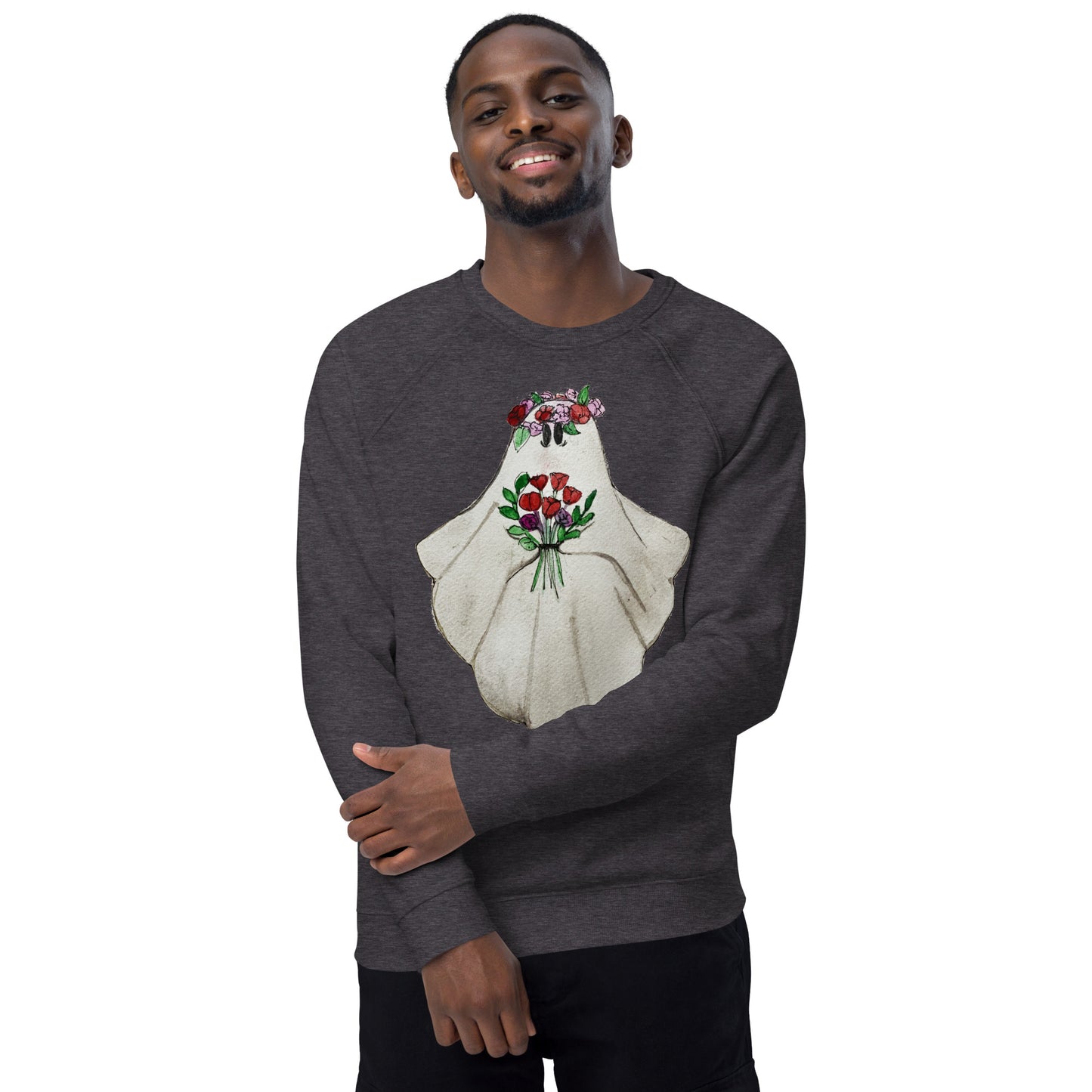 Floral Ghost Unisex organic raglan sweatshirt