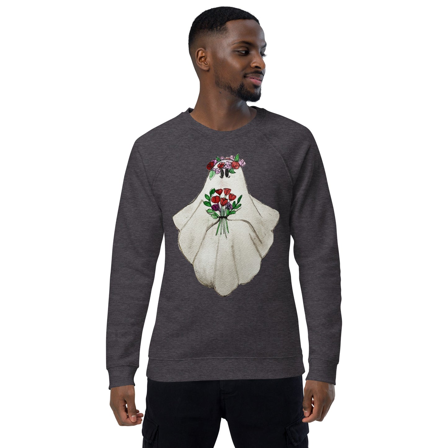 Floral Ghost Unisex organic raglan sweatshirt