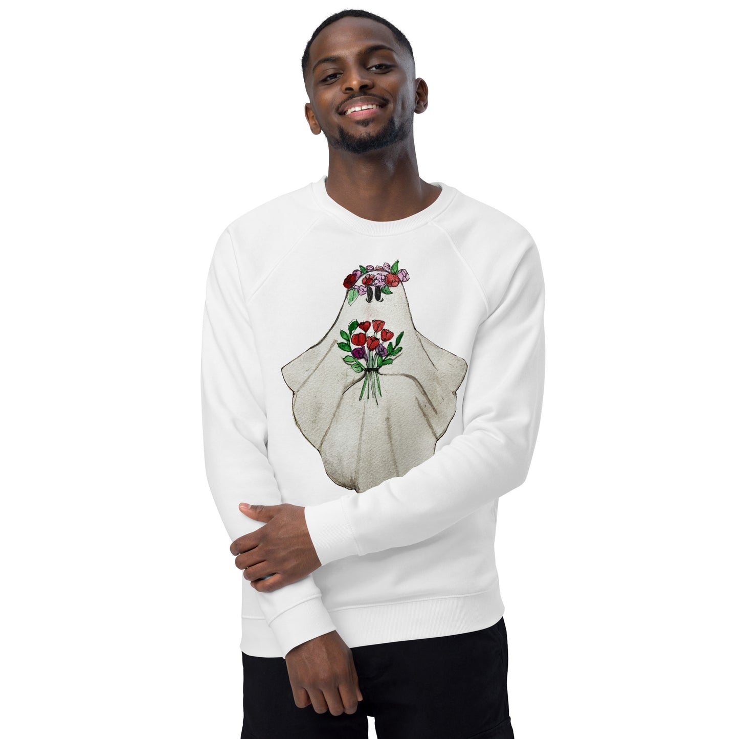 Floral Ghost Unisex organic raglan sweatshirt