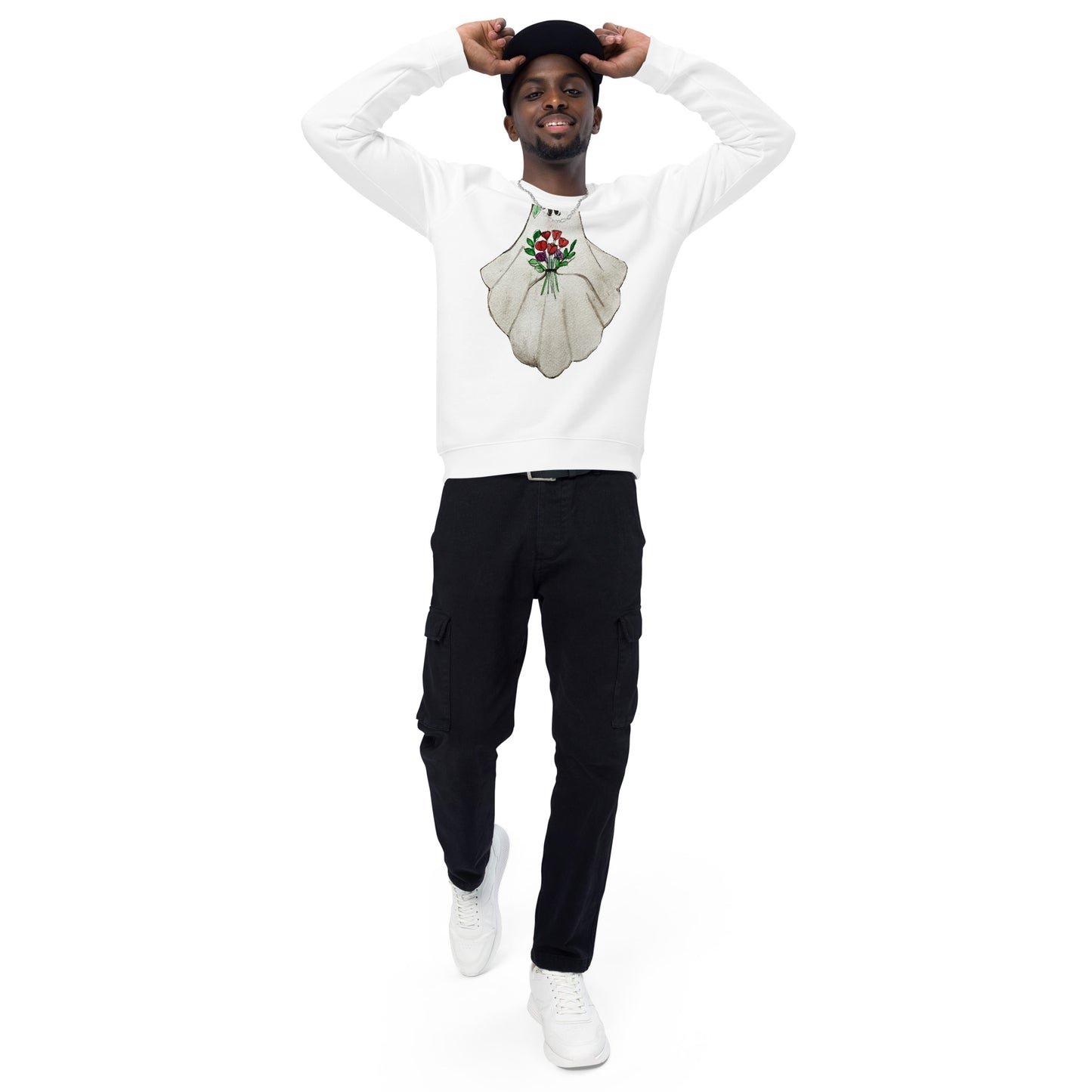 Floral Ghost Unisex organic raglan sweatshirt