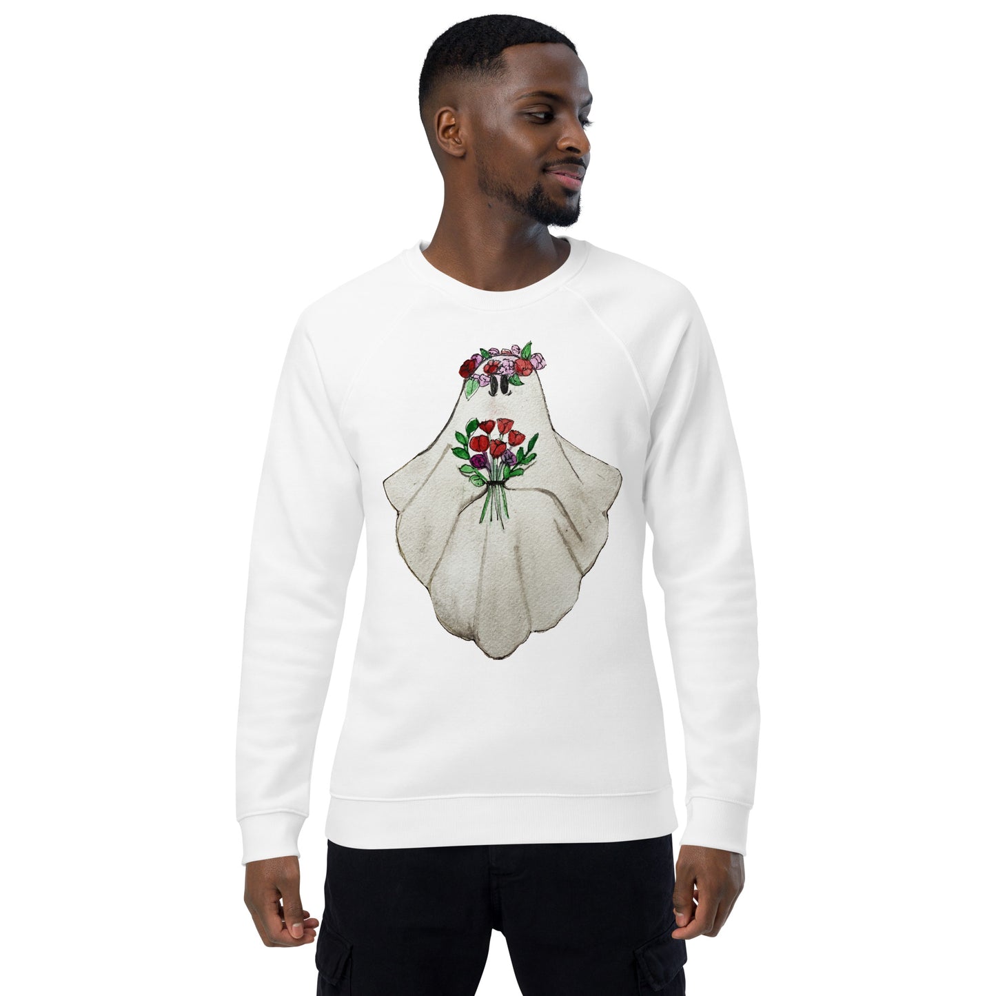 Floral Ghost Unisex organic raglan sweatshirt