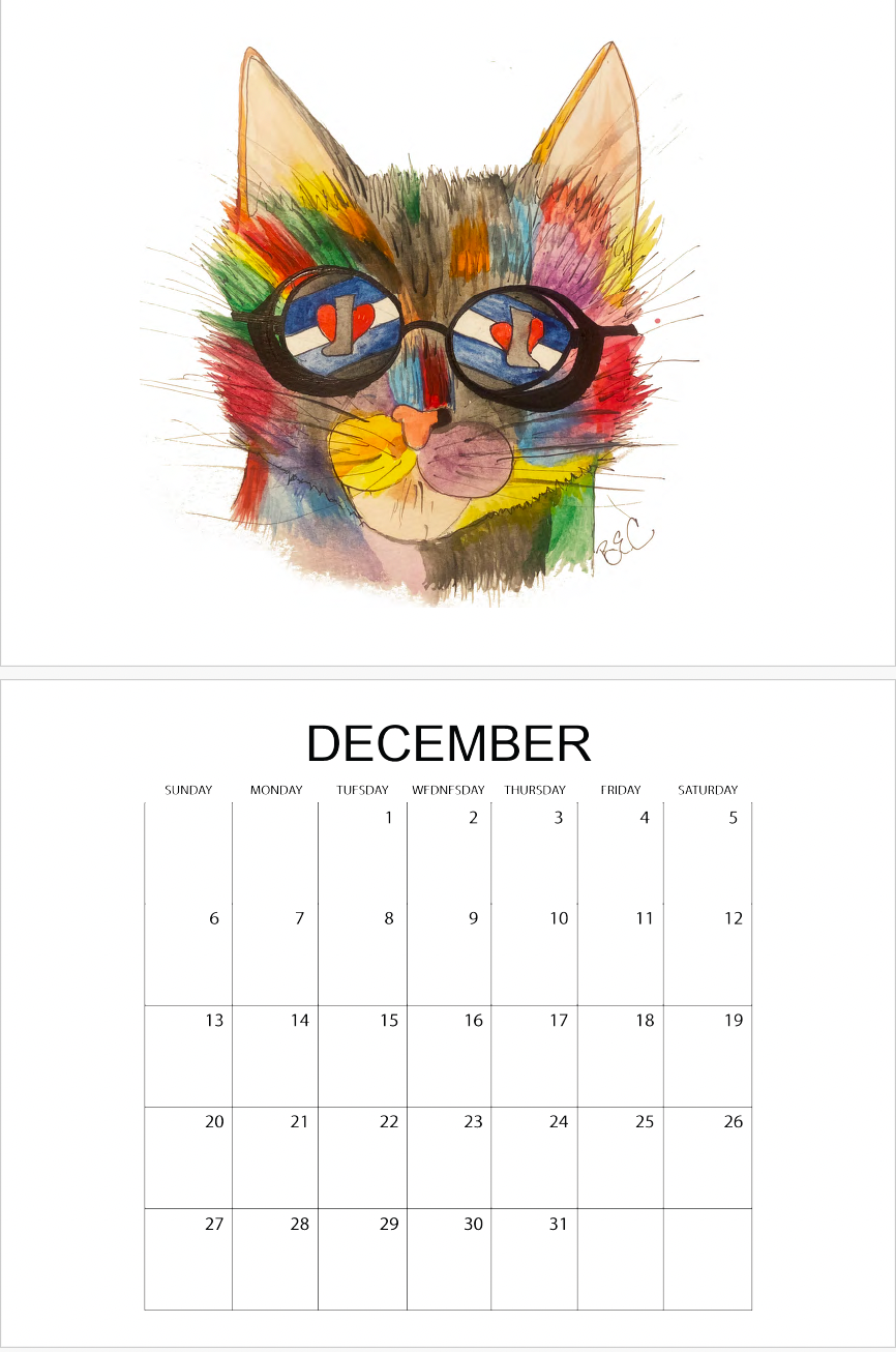 🌈 2026 Pride Flag Sunglasses Animals Watercolor Calendar | Whimsical Wall Art & Unique Gift
