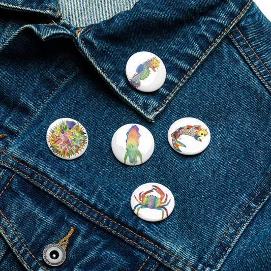 Set of Rainbow animal pin buttons